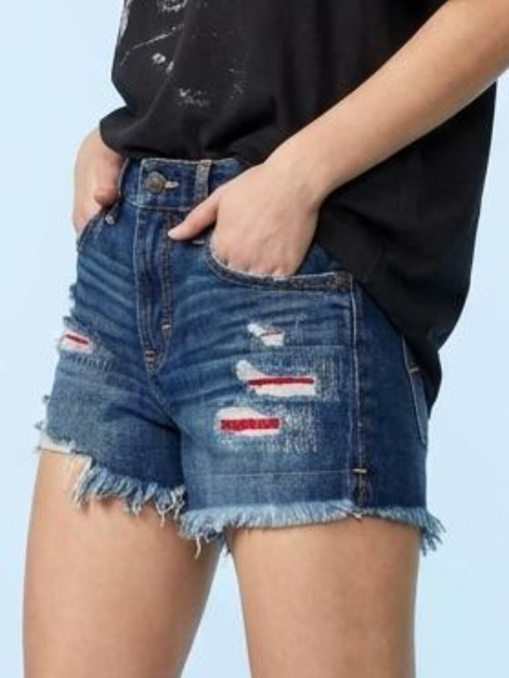 Abercrombie & Fitch High Rise Distressed Flag Denim Shorts Size 0 / 25